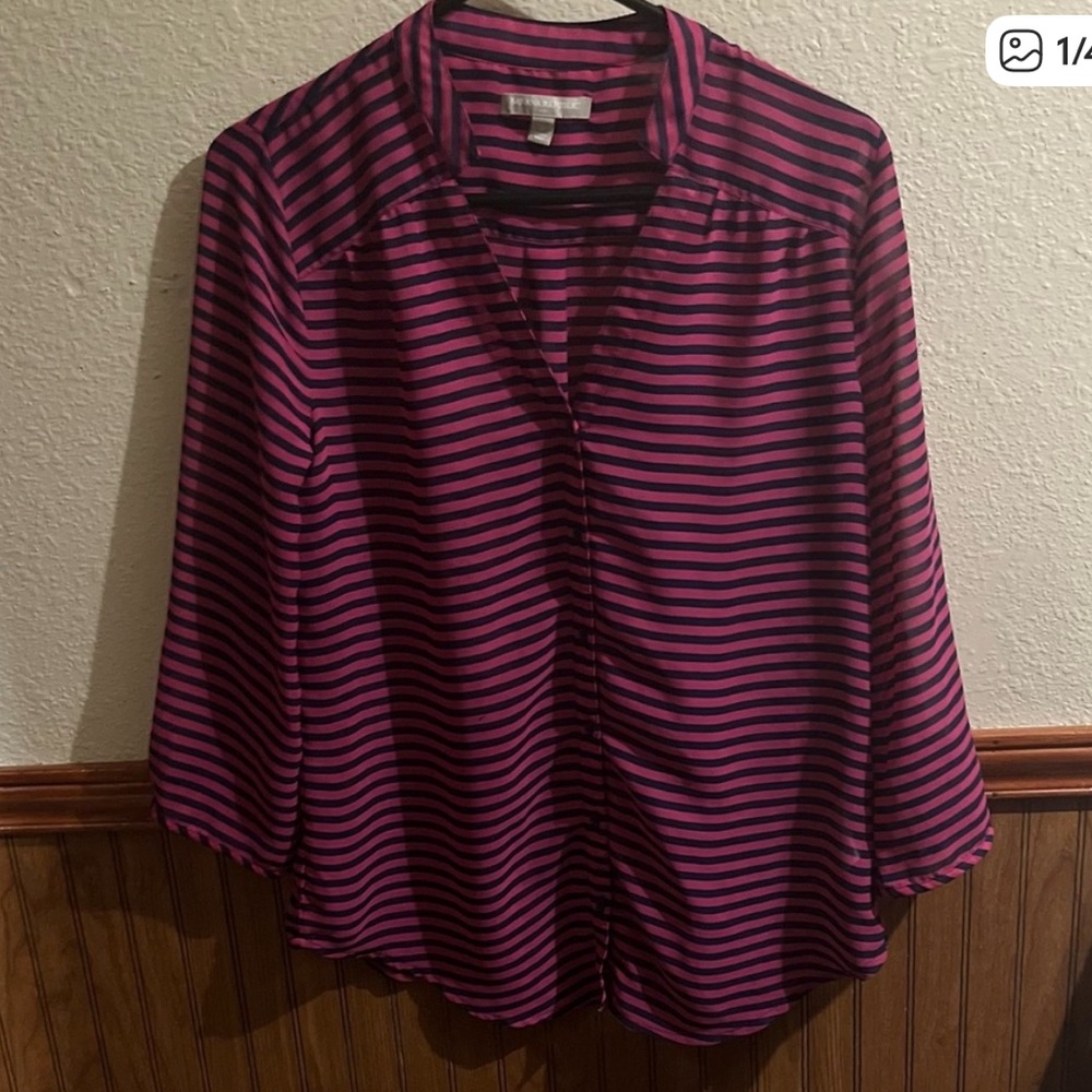 Banana Republic pink and Navy Striped Blouse